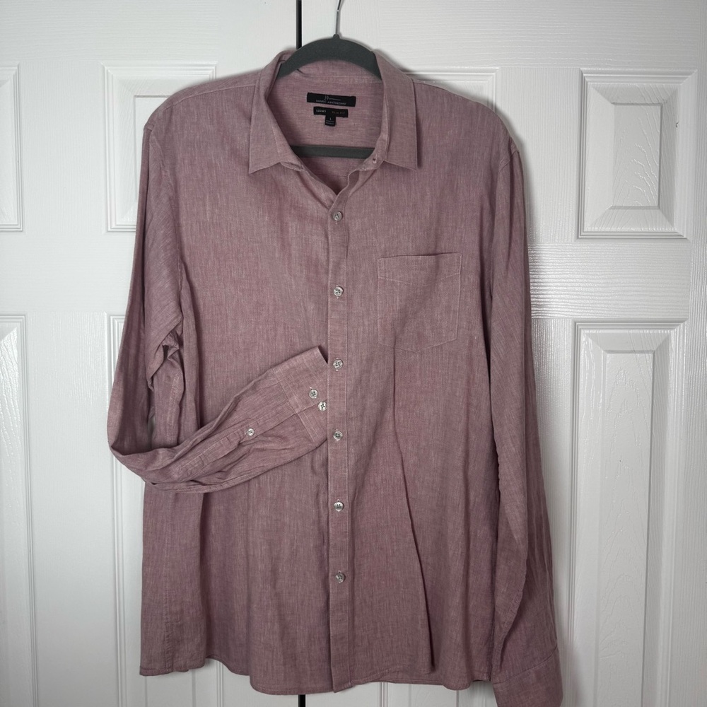 Marc Anthony Linen/Cotton Button-Down Slim Fit Pink Casual Shirt - L